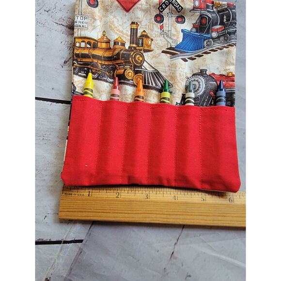 Train Crayon Holder coloring tote bag Handmade Childrens Bag - Picture 5 of 8